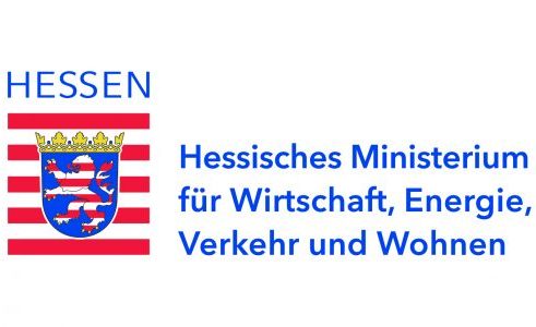 Logo des Hessischen Ministeriums mit Hessen-Wappen und blau-rotem Schriftzug