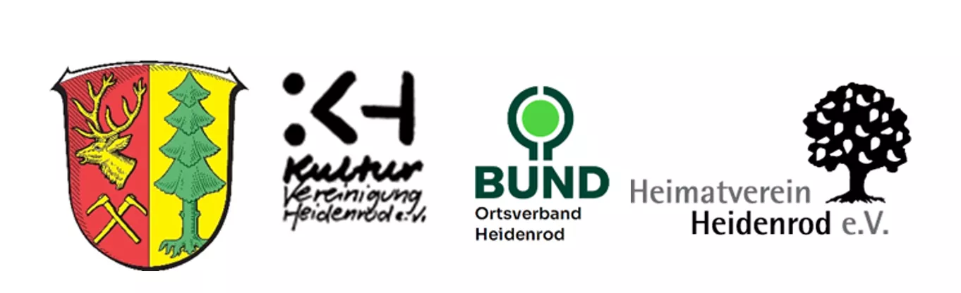 Logos der Gemeinde Heidenrod, der Kulturvereinigung, des BUND und des Heimatvereins zur Aktion „Mehr Natur im Garten“ zur Prämierung naturnaher Gärten 2026.