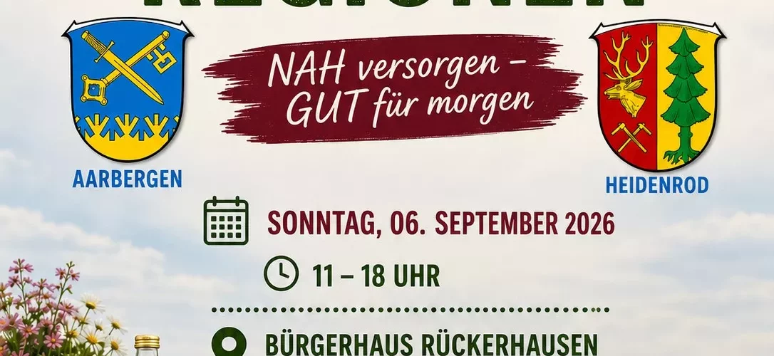 Plakat zum „Tag der Regionen“ am 6. September 2026 in Rückershausen mit Informationen zu Termin, Ort und regionalen Produkten.