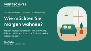 Ankündigung eines Informationsabends am 23. Oktober 2026 in Heidenrod zum Thema „Wie möchten Sie morgen wohnen?“. Im Mittelpunkt stehen altersgerechtes Wohnen, Umzug und mehr Lebensqualität im Alter.